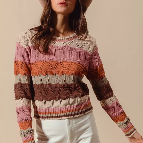 SO ME Multi Color Wavy Stripe Sweater Top - Picture 4 of 13
